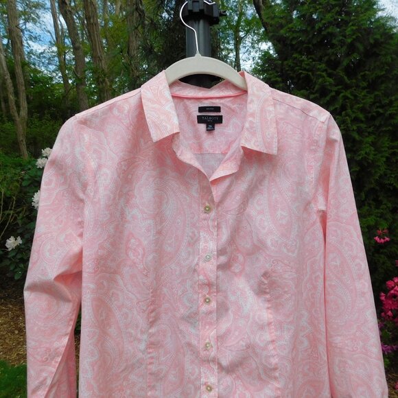 Talbots Petite Lightweight Pink & White Non-Iron Buttondown Blouse - Picture 2 of 3